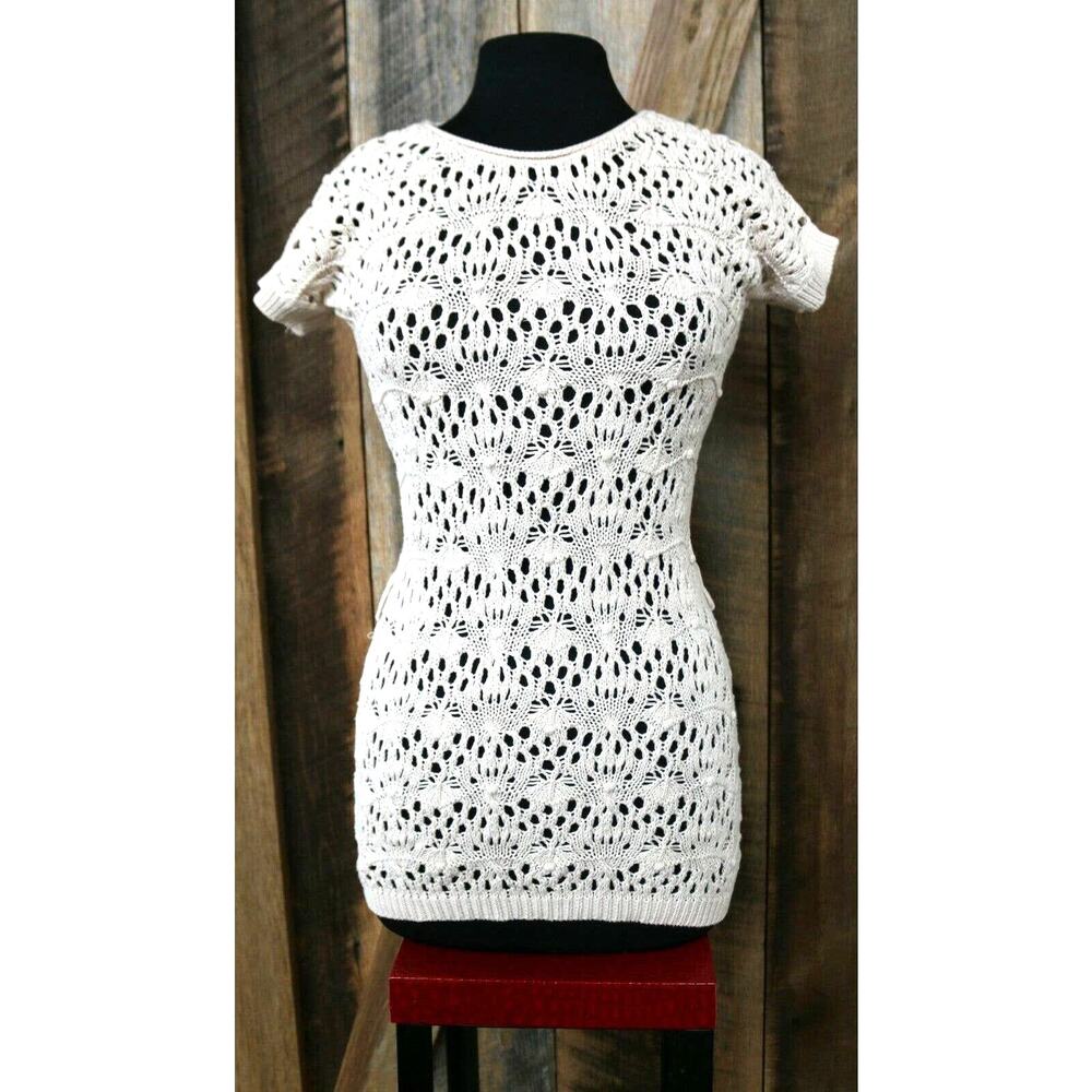 Olivia Sky S‎ Natural Beige Cotton Open Knit Top w Belt Loops FLAWLESS